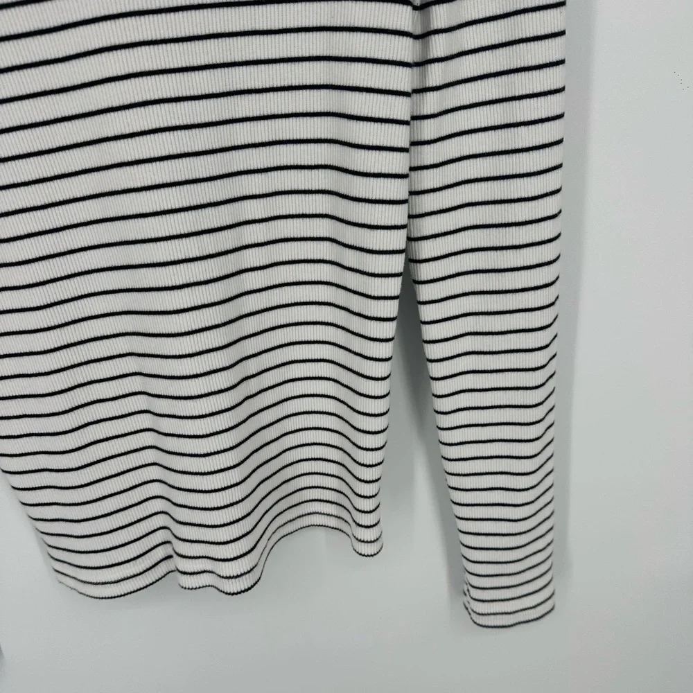 Pact Favorite Rib Henley Long Sleeve Top Size Medium White Black Striped Shirt - Picture 7 of 11